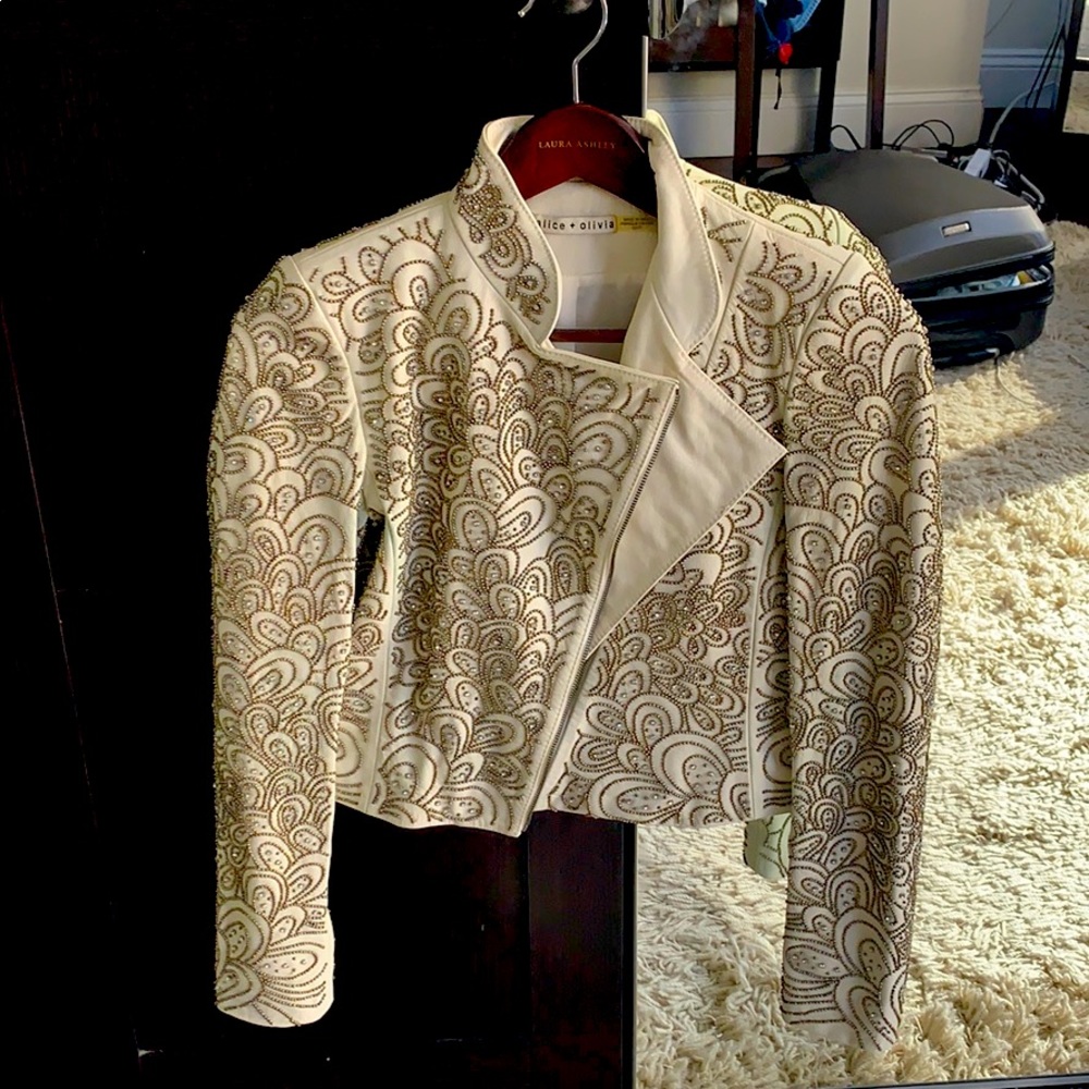 Alice + Olivia Jace Embellished Leather Jacket